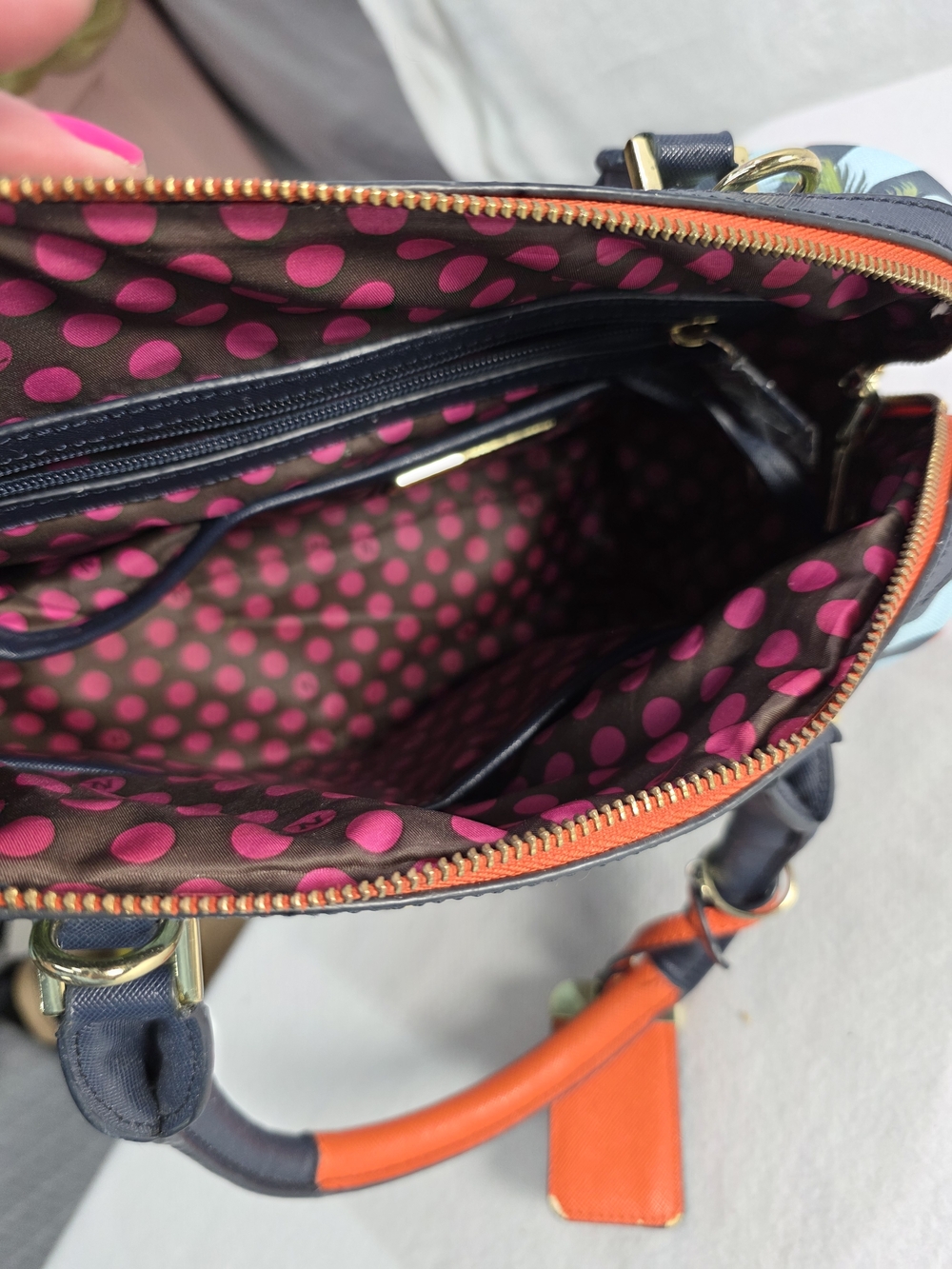 Nicole Lee Teal Tropical Flamingo Dome Satchel Bag with Orange Trim - Picture 3 of 7